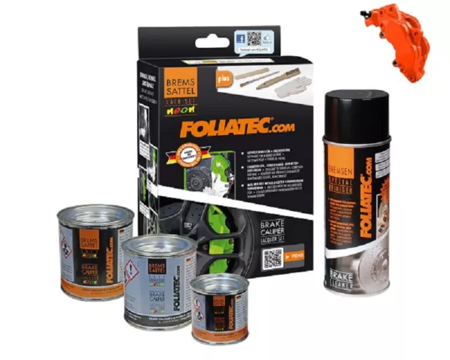 Foliatec Brake Caliper Paint Set Neon Orange (Includes Cleaner, Brush, Gloves)