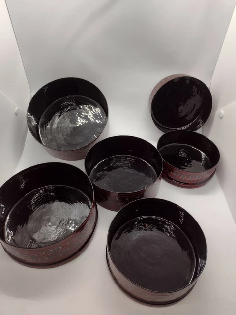 Antique Burmese Lacquerware Old Lacquer, colorful, 3 nested containers. 5