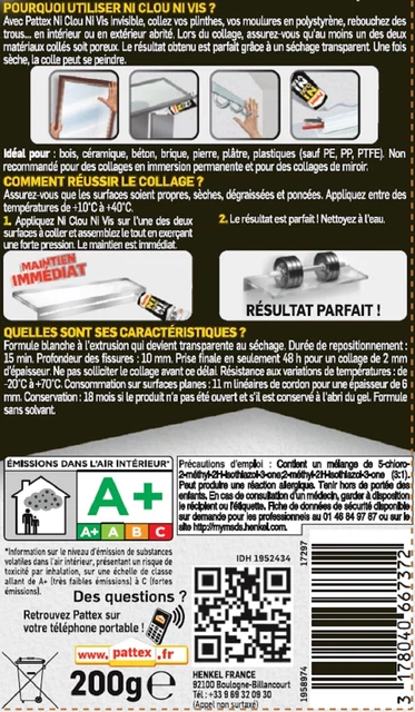 Colle UHU Fixe Tout Sur Tout Invisible – 75g, Transparente, Colle Verre, Bois, Pierre, Béton