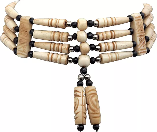 Choker Necklace Buffalo Bone 4 Row Tan Hairpipe Native American Indian Style