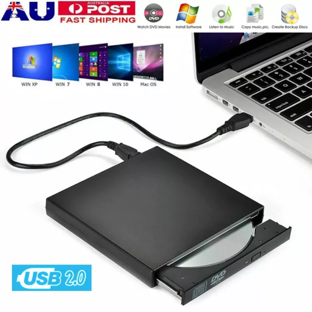 USB External CD RW DVD ROM Writer Burner Player Drive for PC Laptop Mac Windows