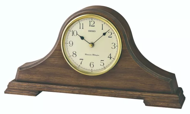 Seiko Napoleon Quartz Wooden Oak Veneer Westminster Chime Mantel Clock QXJ031B