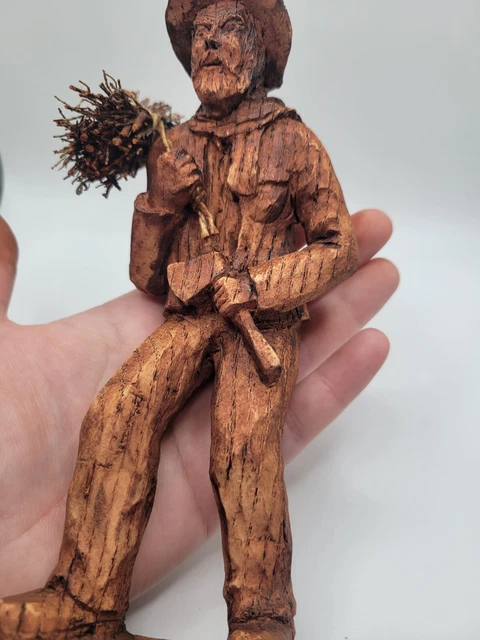 Vtg Antique Carved Wood Man Farmer  Woodcutter Figurine Axe France SIC