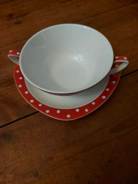 1950s Midwinter Style craft Red Domino Jessie Tait Soup Bowl Coupe & Stand x 4