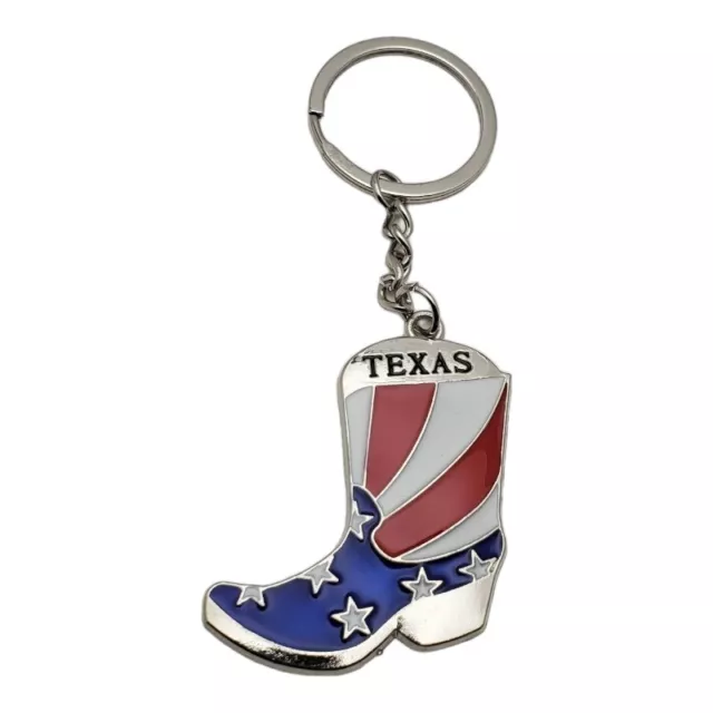 Texas Cowboy Boot Metal Keychain Key Ring Travel Tourist Souvenir Lone Star Flag