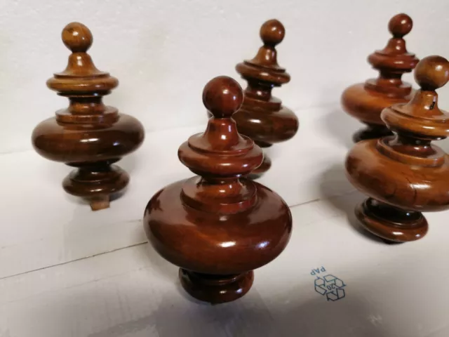 6 antique  wood walnut turned finials furniture post newel salvage 3