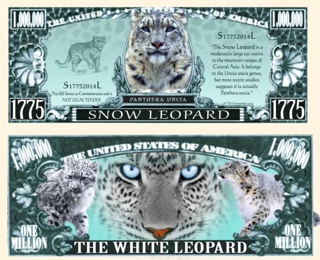 LEOPARD / PANTHERE des NEIGES BILLET MILLION DOLLAR US ! ONCE BLANC IRBIS Animal