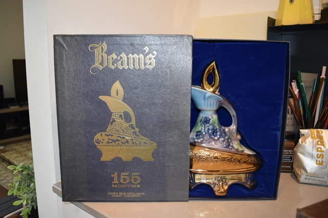 Vintage Beams 185 Months Whiskey Decanter With Mirror In Original Box 1975