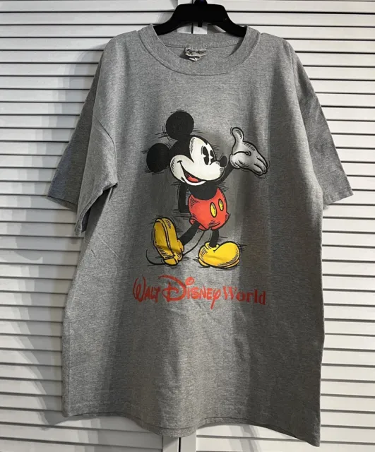 Vintage Mickey Mouse T-Shirt Walt Disney World Classic Vintage Logo Gray Large