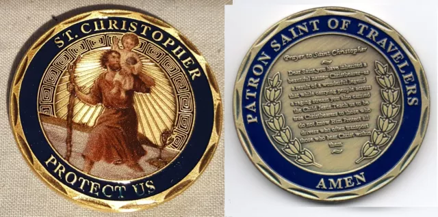 Moneda de Bronce San Cristóbal Medalla Religión Seguridad Manténgase Seguro Esperanza Papa Iglesia Antigua