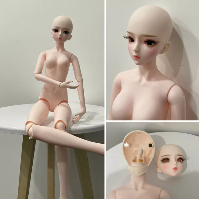 60cm Naked Doll Nude Dolls 1/3 BJD Girl with Openable Head Changeable Eyes 24"