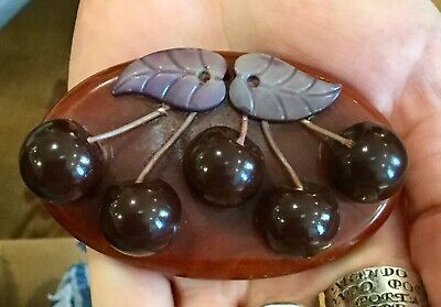 Awesome Vintage (1930’S), Large, Perfect, Bakelite Cherry Pin / Brooch!