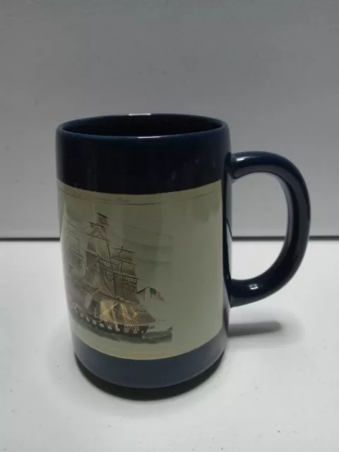 Otagiri Nautical Coffee Mug Tea Cup White Diamond Line Clipper Ship Japan Blue
