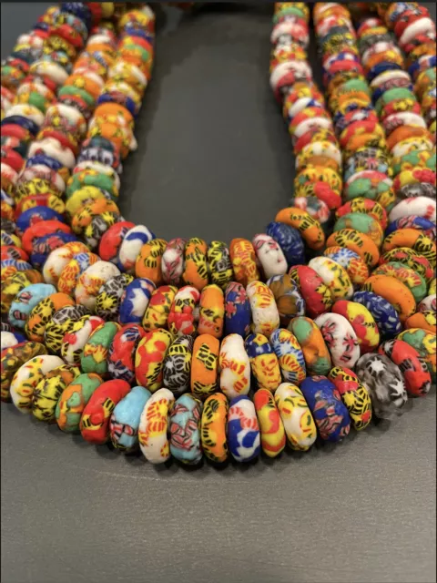 14mm Colourful spacer beads, Krobo beads Ethnic beads Trade beads from Ghana