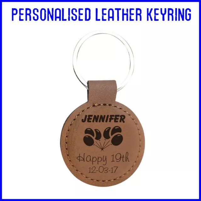 Personalised Leatherette Keyring Engraved Birthday Gift Present 21st 18th 30th