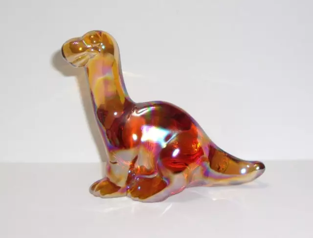 Fenton Glass Amber Carnival Iridized Dinosaur Figurine Mosser Made In USA