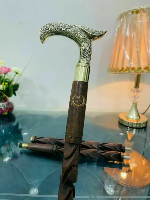 Victorian Brass Handle Mamba Style Wooden Walking Cane Stick Shaft Handmade Gift