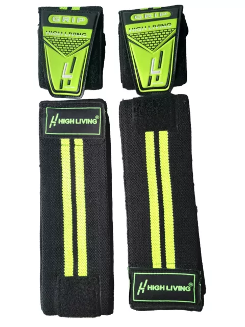 Knee Wraps & Wrist Wraps Weight Lifting  Straps Body Building Gym Support Green