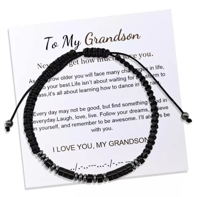 2024 Graduation Gifts, To My Grandson String Bracelet, Morse Code Bracelets, I L