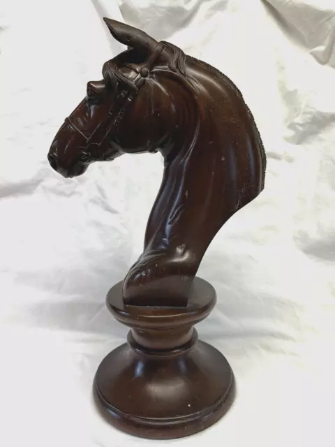 Lovely Large Dark Wood Horse Head Ornament - Hand Carved - Giant Chess Piece?