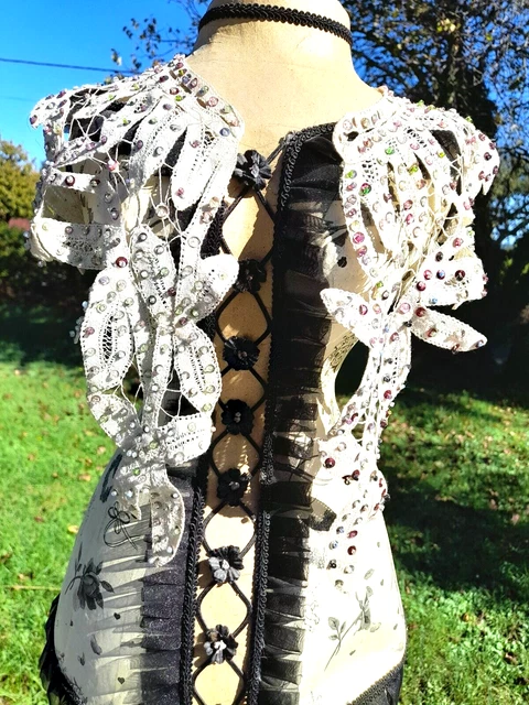 Grand Col En Dentelle Lacets  Parseme De Perles Multicolores  Tour De Cou 40 Cm
