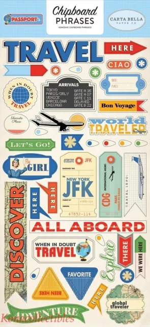 Frases de aglomerado de tarjeta Echo Park Bella Passport 6""X12" etiquetas, mapa, viajes