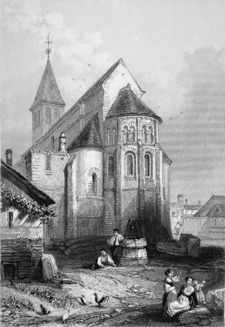 COSNE-COURS-sur-LOIRE - BEDSIDE of the CHURCH SAINT AIGNAN - 19th century engraving