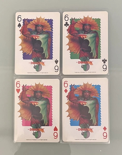 1991 WWF Ricky “The Dragon” Steamboat 4 Playing Cards 6 Hearts/Spades/Clubs #2