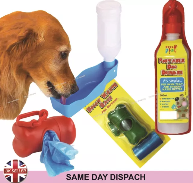 Dog Travelling water Bottle  with Doggy Poop Waste Bags and Dispenser Gift pack