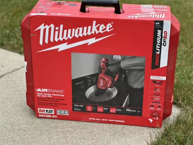 Milwaukee M12 12V Drain Cleaning Airsnake Air Gun Kit w/ Battery & Attachments