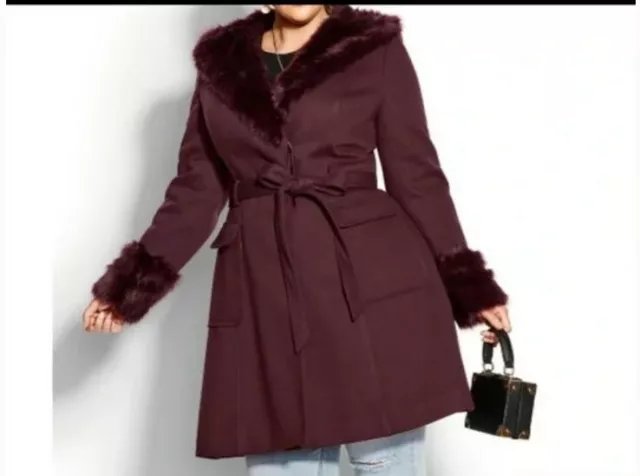 NEW City Chic Women's Plum Make me Blush Coat Plus Size 16