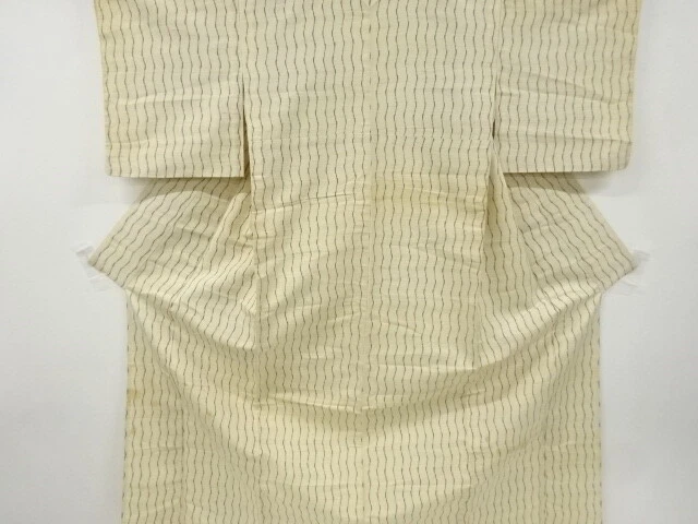 6672184: Japanese Kimono / Antique Hitoe Kimono / Mawata Tsumugi / Woven Wavy St