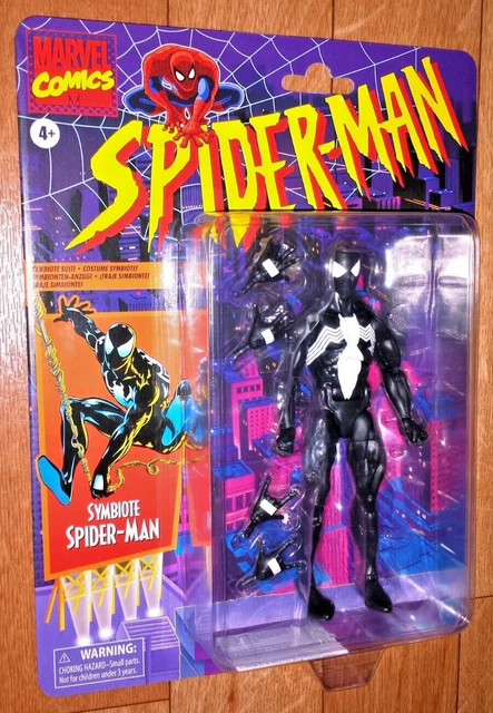 Spiderman Costume Noir Symbiote - Figurine Marvel Legends Retro 15cm - Édition Collection