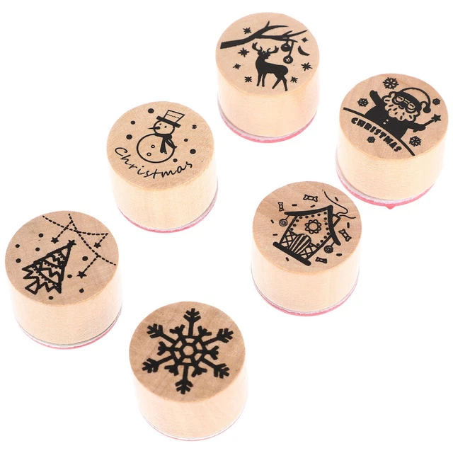 6 piezas Niños Juguetes de Estampilla Niños Fiesta Favores Navidad Estampillas de Madera Regalo de Navidad