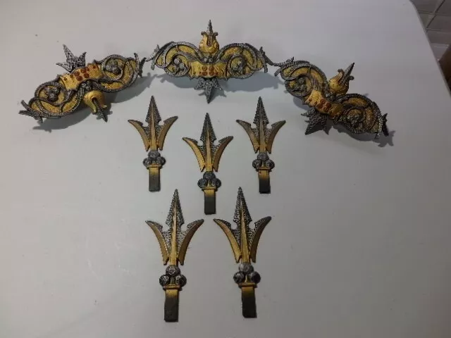 Antique JUDD Cast Iron Spanish Rod Decorative Center Supports and Rod Ends