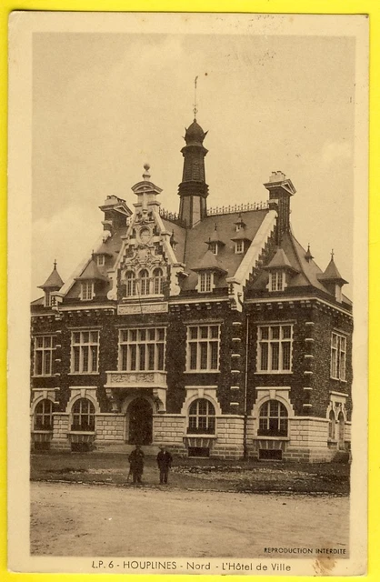 cpa vue pas courante 59 - HOUPLINES (Nord) L'HÔTEL de VILLE Mairie vers 1940