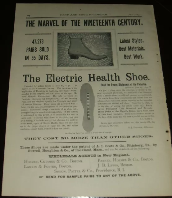 Original 1891 Full Page Illustrated Advertisement for The Electric Health Shoe