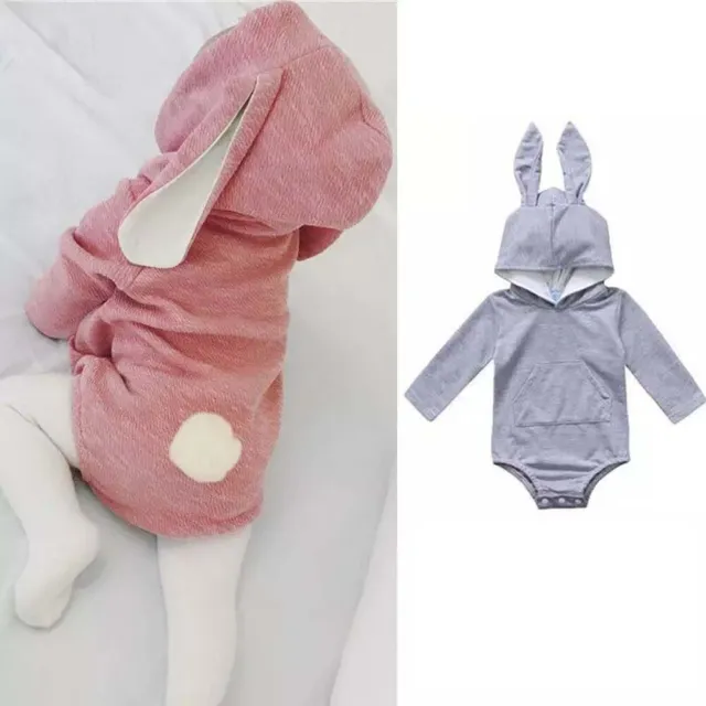Newborn Baby Boy Girl Kids Rabbit Hooded Romper Jumpsuit Bodysuit Clothes Outfit