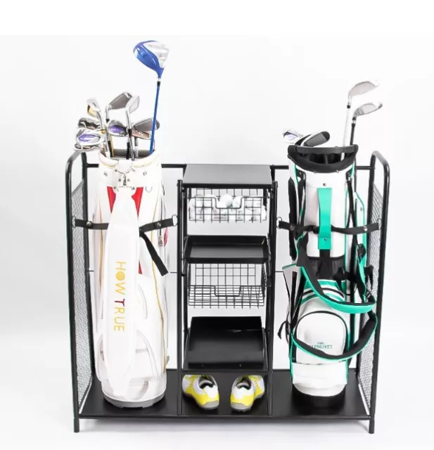 Golf Bag Garage Storage Organizer Golf Bag Rack Stand Holder Fits 2 Golf Bags AU