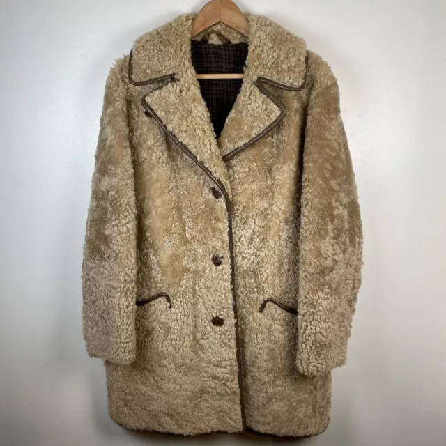VINTAGE HEA TONA Leather Trim Sheep Shearling Teddy Coat Jacket UK Size ...