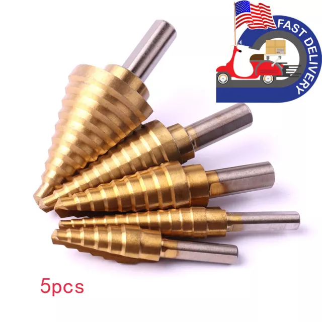 New 5pc Speed Steel Step Down Drill Bit Multi Cut Enlarge Hole Drilling Tool Set