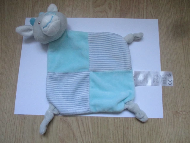 doudou plat carré cheval ane zèbre bleu gris rayé tom & kiddy bisous d'ange