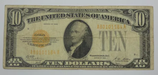 Series of 1928 $10 Gold Certificate FINE Fr#2400 ~ Problem Free
