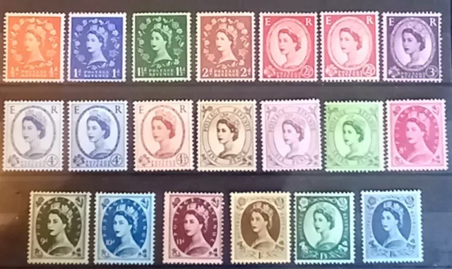 GB 1950-1960 - Wilding Definitives Extended Set (20) - Crowns Wmk - MINT - MNH