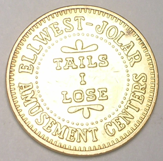 Vintage Ellwest-Jolar Heads I Win or Tails I Lose Flipping Token XF Tone