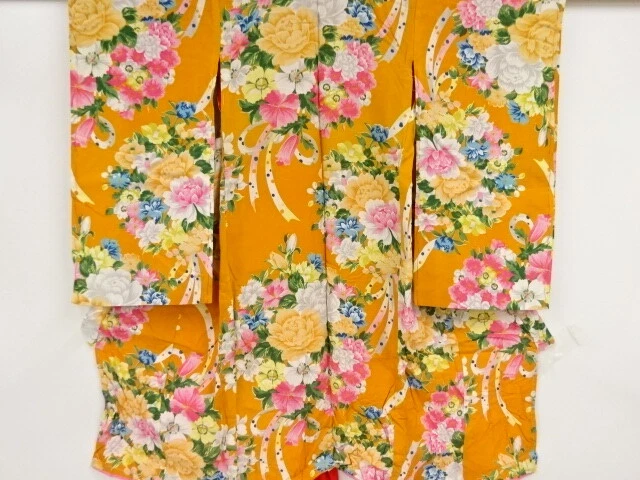 41886# Japanese Kimono / Antique Kimono For Girls / Floral Kusudama