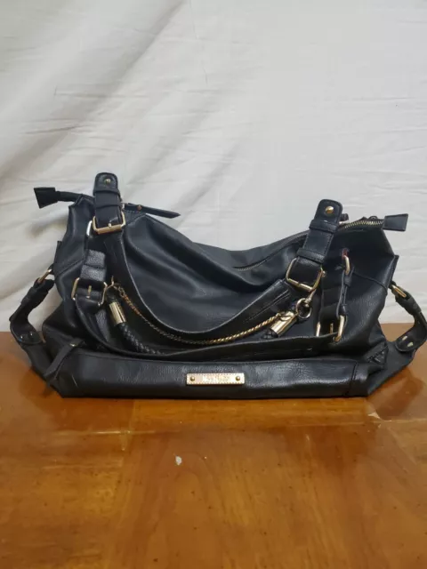 Miss Gustto Extra Large Black Faux Leather Shoulder Bag Purse Many Pockets