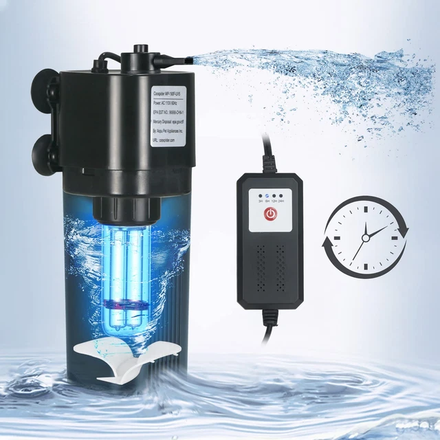 Aquarium Filter W/Cycle Timer U-V Light for 10-40 Gal. Small Fish Tank, Swirl Tu