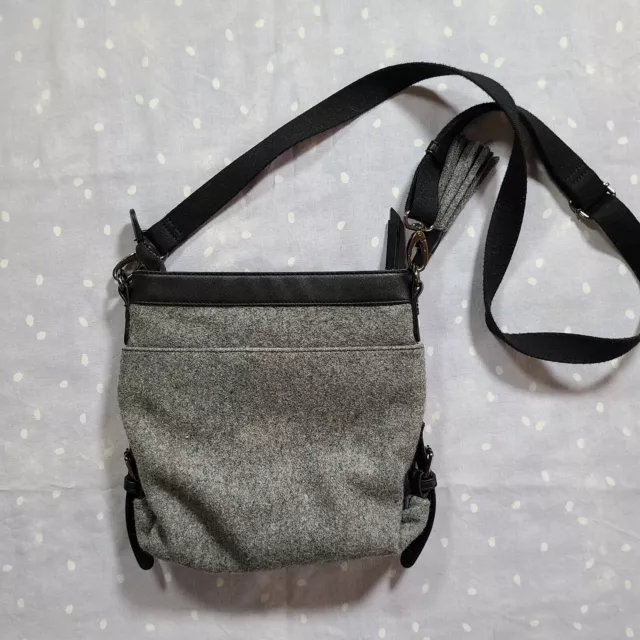 Sherpani Luna Crossbody Bag Grey Wool w Black Leather Trim Travel Safety Purse 2