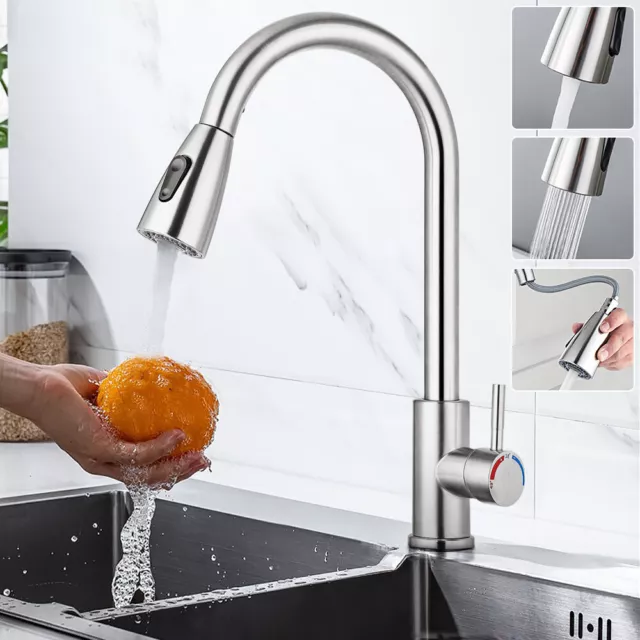 Stainless Steel Kitchen Taps Sink Mixer Pull Out Spray Taps Single Faucet Silver